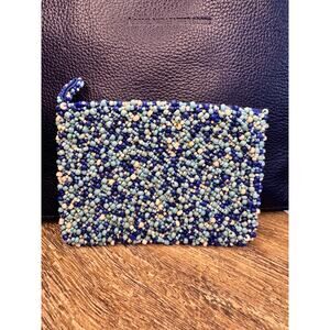 Beaded Coin Purse Blue White Baby Blue Wallet FAST SHIP Travel Bag